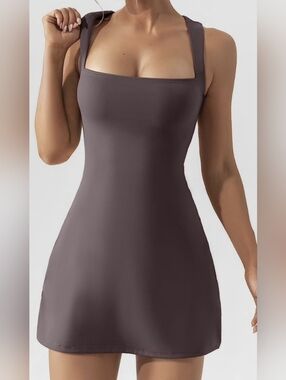 Qinsen Woman’s Square Neck Bodice Dress Sleeveless Tank Stop Stretch Flare Mini